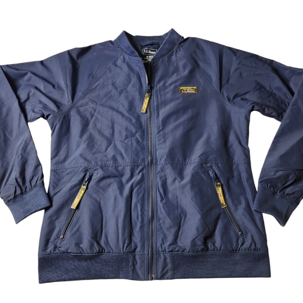LL Bean Fleece Lined Nylon Jacket Mens Medium Blue Full Zip Size M